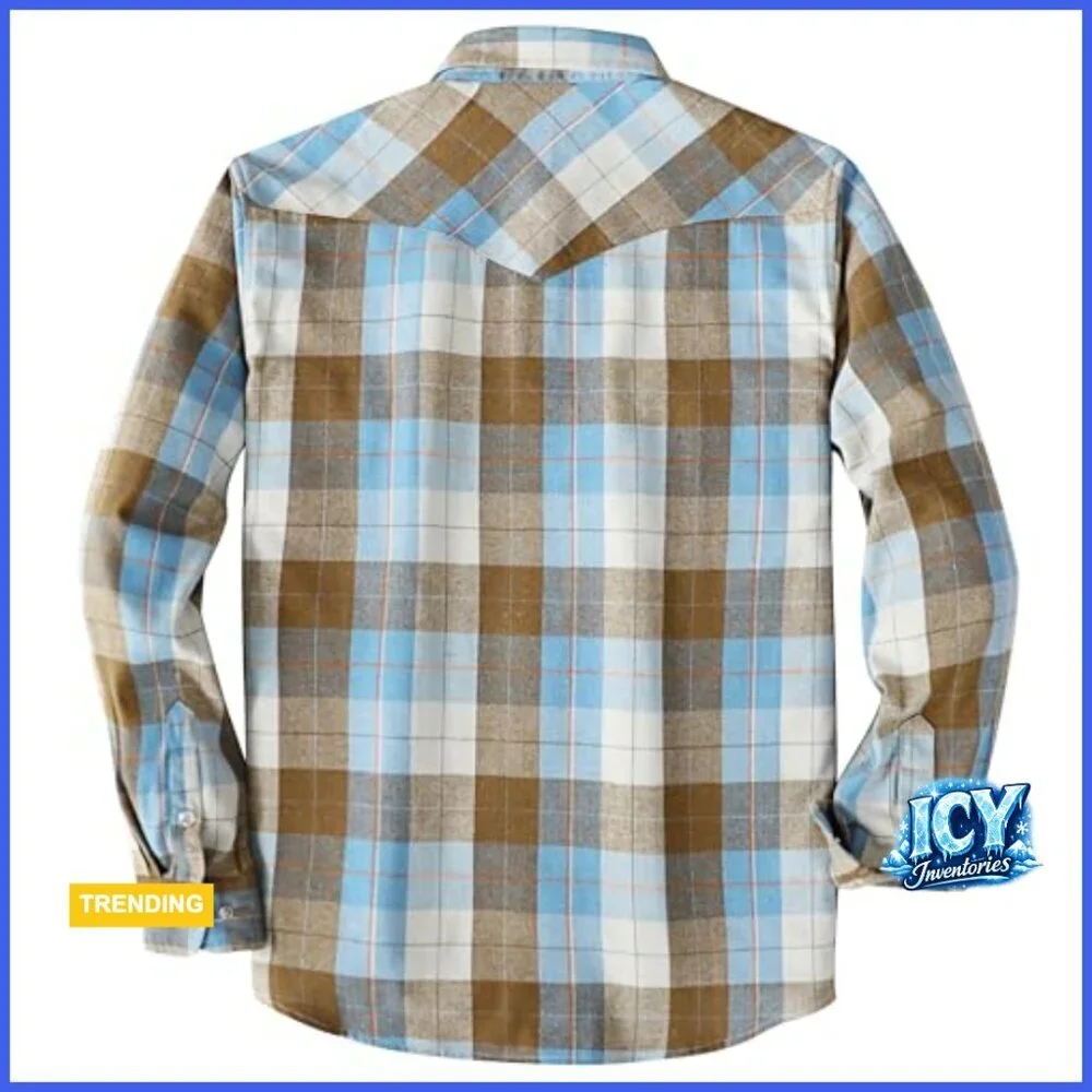 Men's Flannel Pearl Snap Western Shirt Long Sleeve Button Down